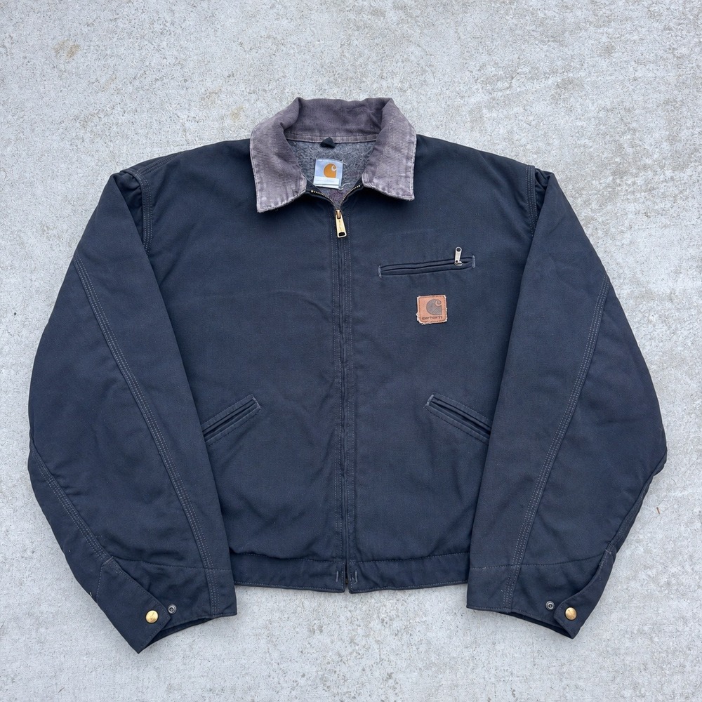 Carhartt Detroit Jacket Vintage Faded Black Plaid Blanket Lined Canvas J128 CHR
